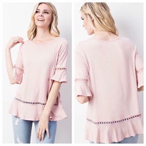 ruffled sleeve & hem knit top